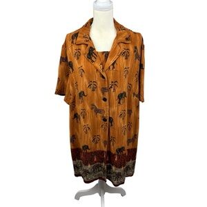 Vintage R&M Richards by Karen Kwong tunic, size 24, Buttons, safari animal print